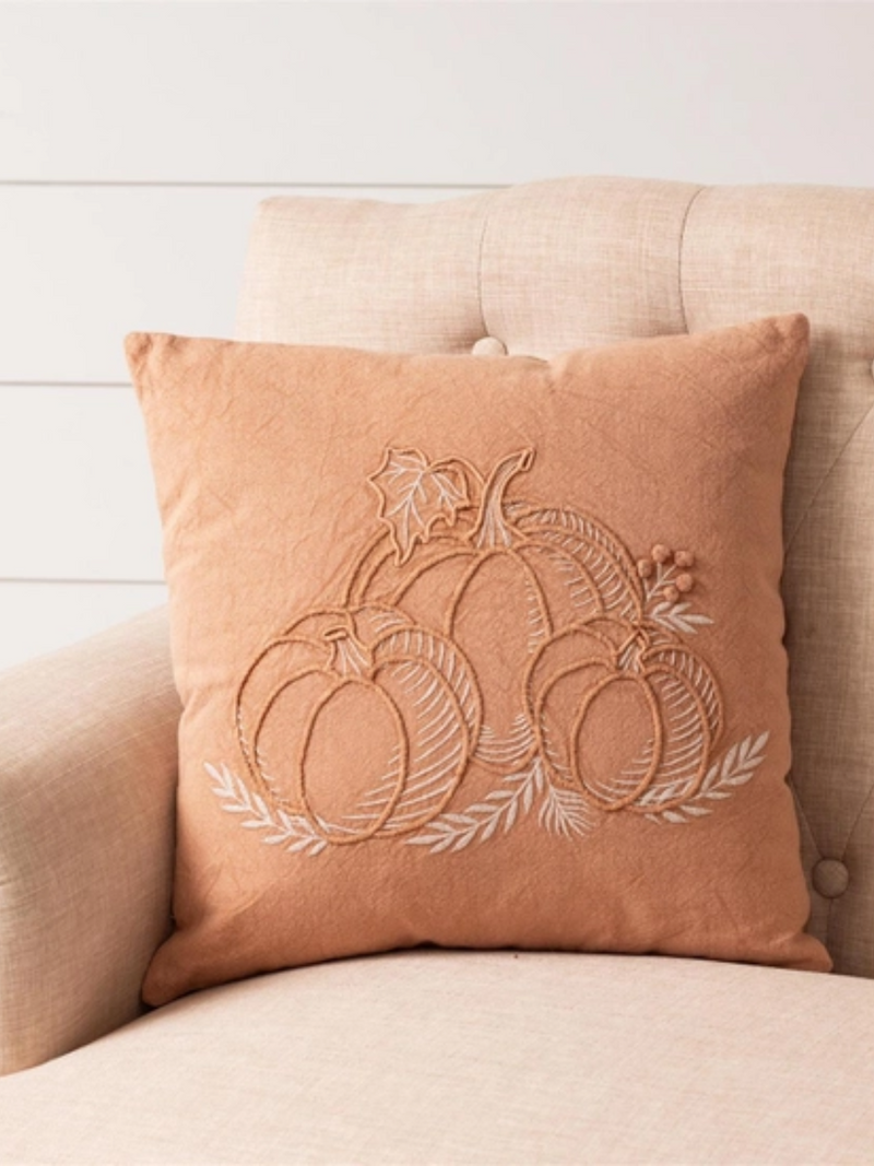 Pumpkin Embroidered Pillow