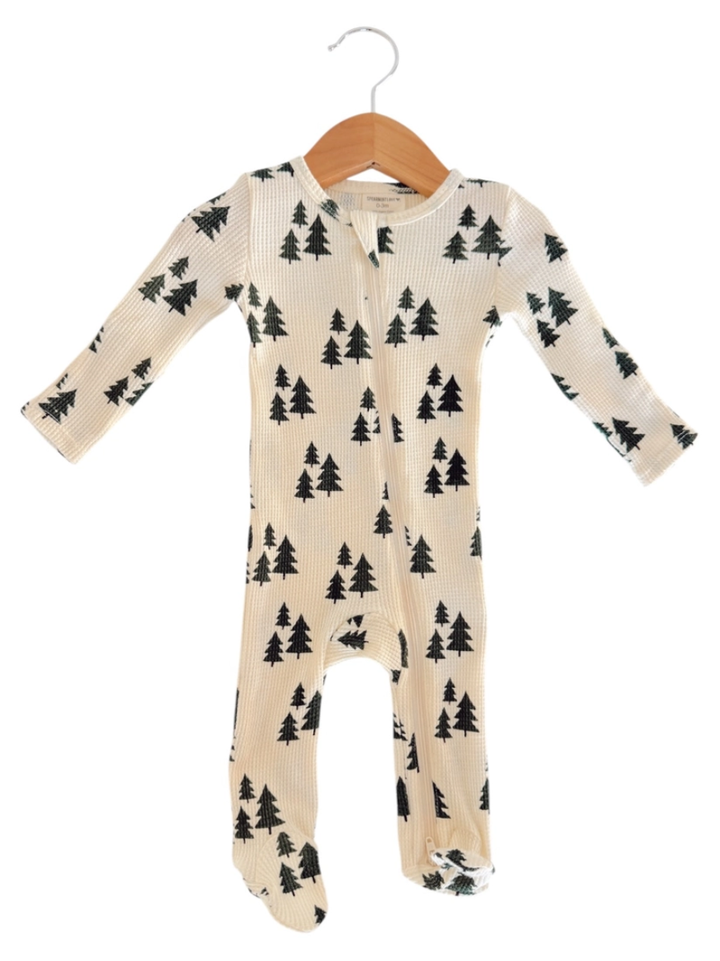 White with Green Forest Trees Zip Onesie