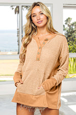 Taupe Long Sleeve Top with Kangaroo Pocket (Online Exclusive)