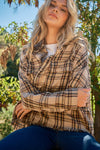 Taupe Button Up Raw Hem Plaid Shirt (Online Exclusive)