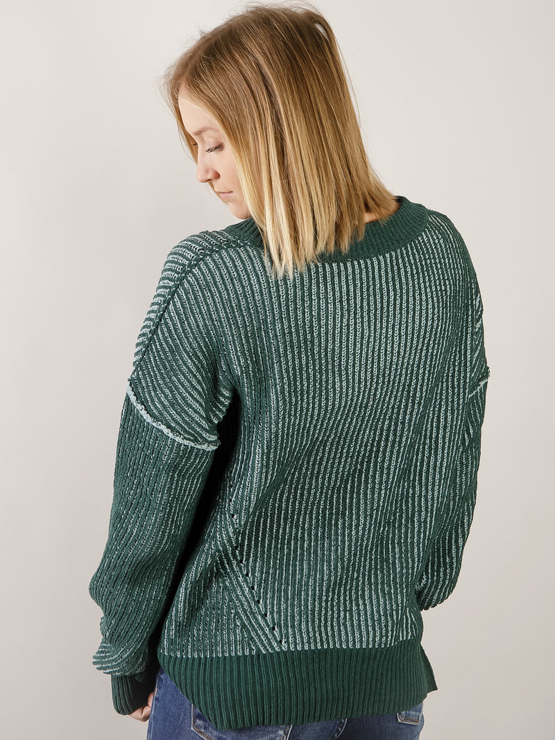 Hunter Green Two-Toned V-Neck Sweater