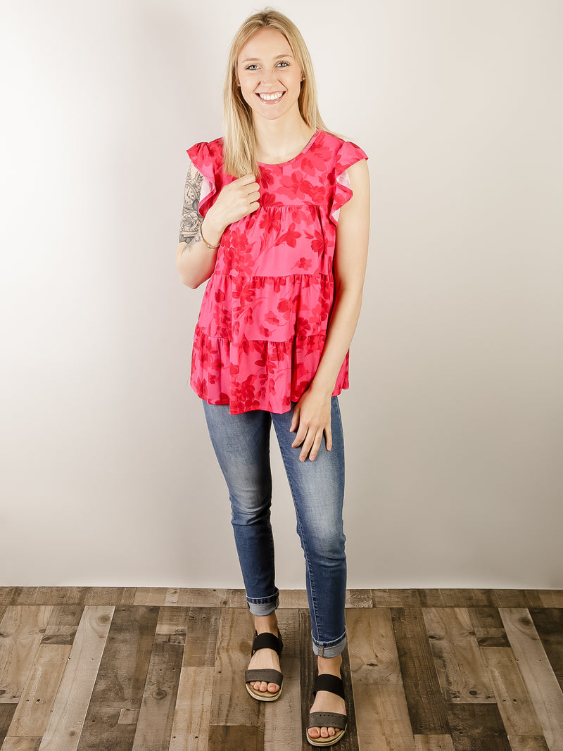 Hot Pink Floral Tiered Top