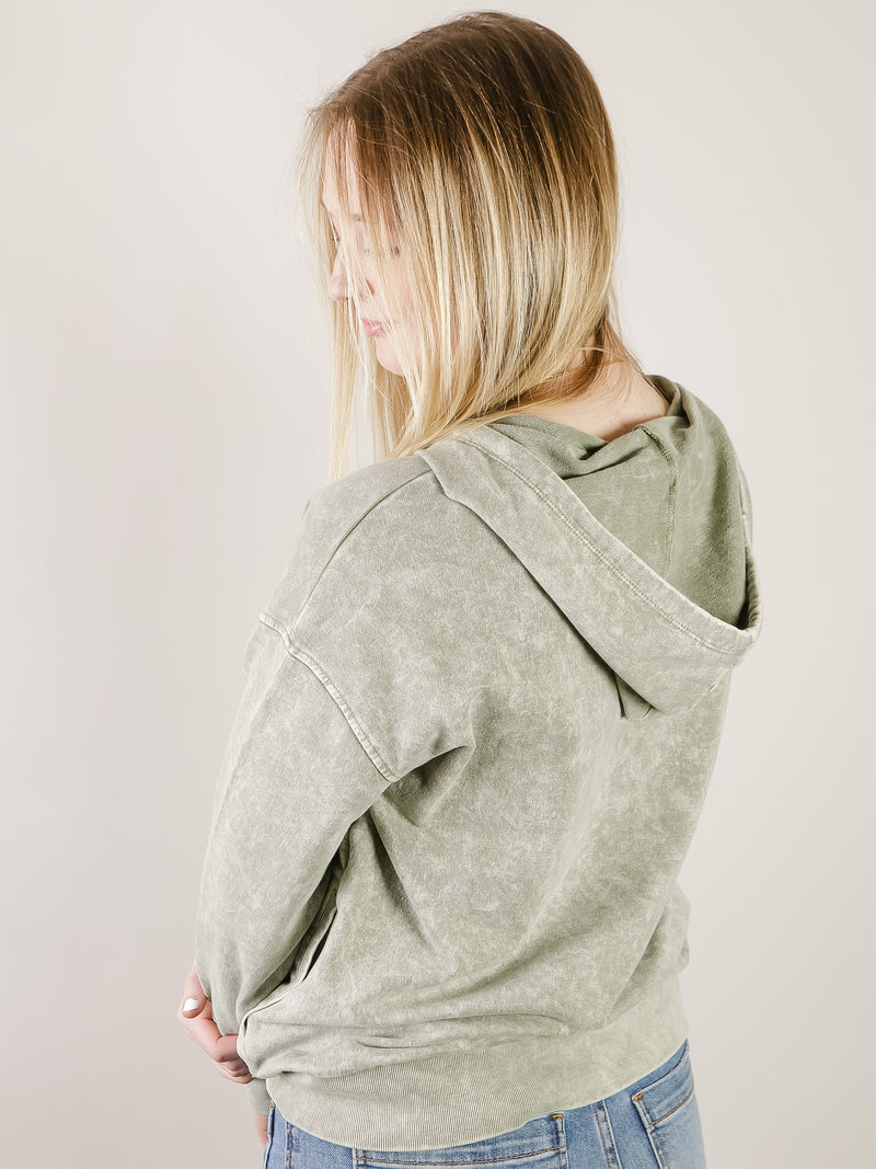 Olive Washed Henley Sweatshirt