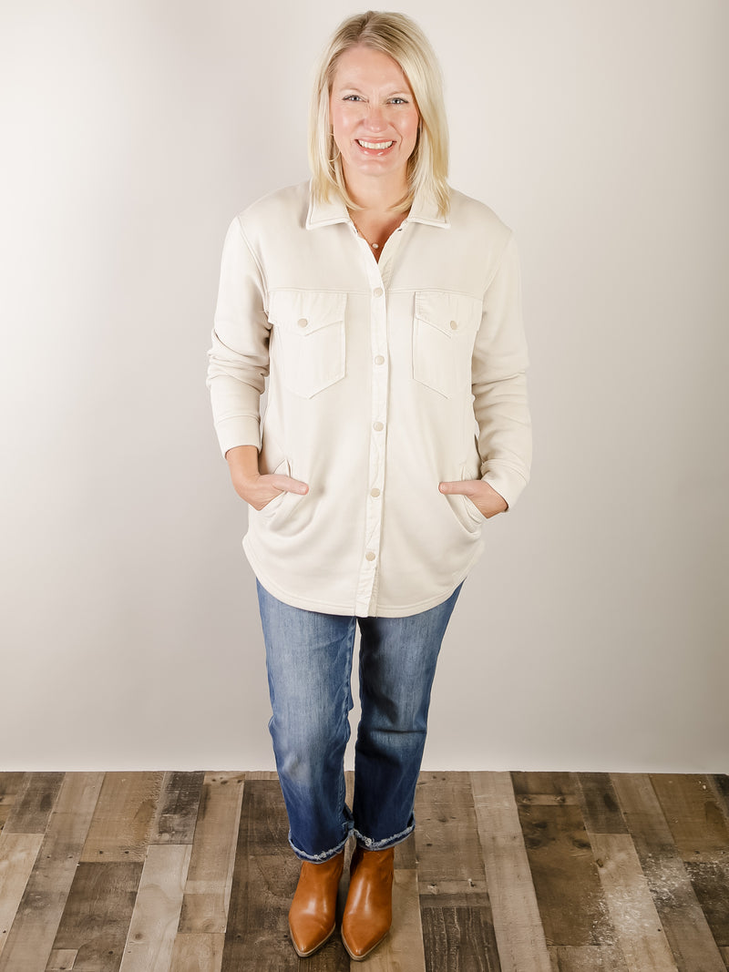 Natural Snap on Shacket with Pockets