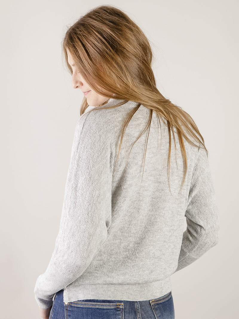 Heather Grey Mini Waffle Mock Neck Sweater