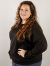 Curvy Black Round Neck Fleece Sweatshirt