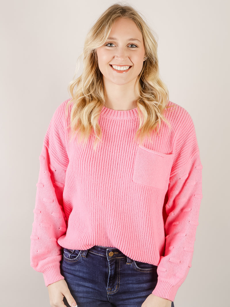 Bright Pink Pullover Sweater with Pocket