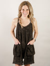 Black Mineral Washed Knit Romper