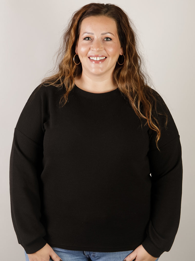 Black Double Knit Round Basic Top