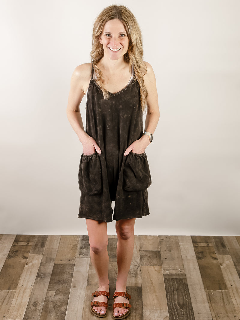 Black Mineral Washed Knit Romper