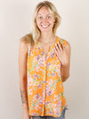 Orange Floral V-Neck Sleeveless Blouse