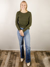 Olive Crewneck Basic Ribbed Top