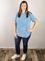 Blue Acid Washed French Terry Top