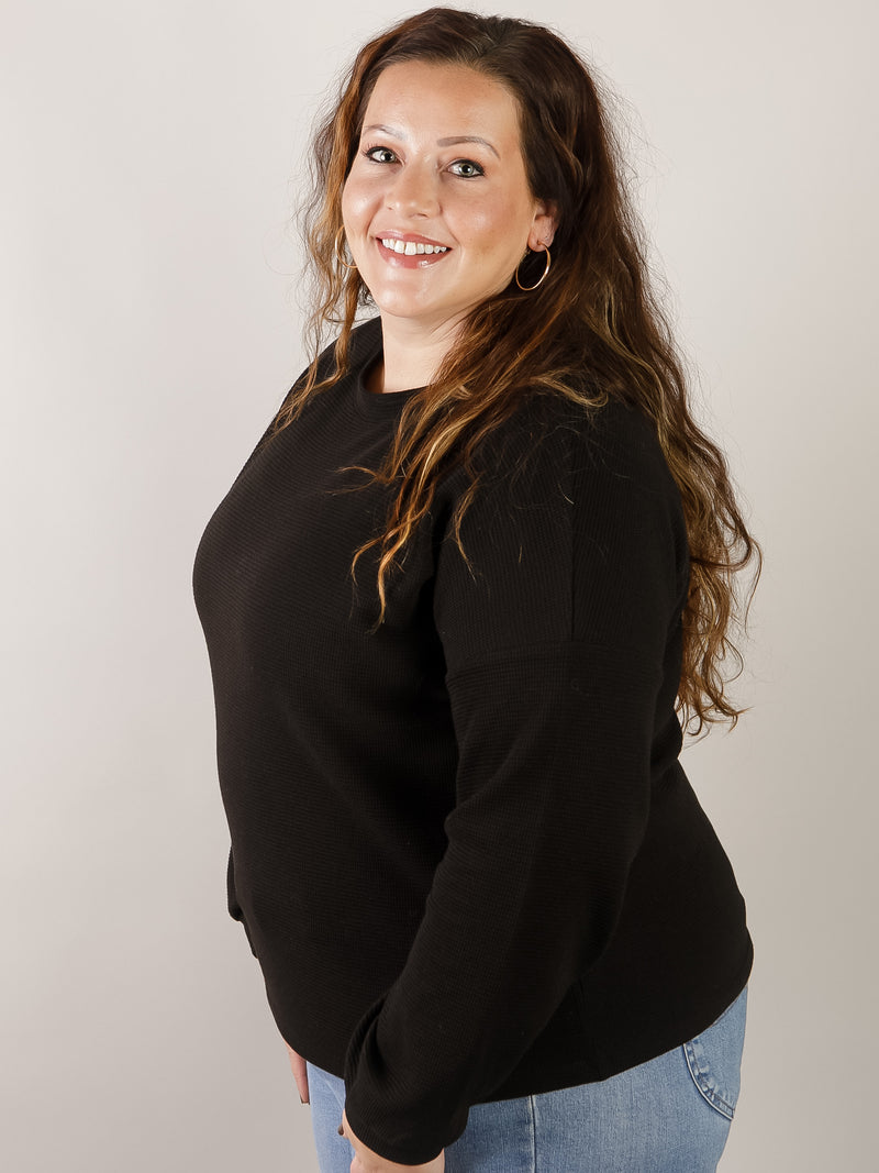 Black Double Knit Round Basic Top