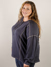 Curvy Dark Denim Contrast Stitch Henley Top