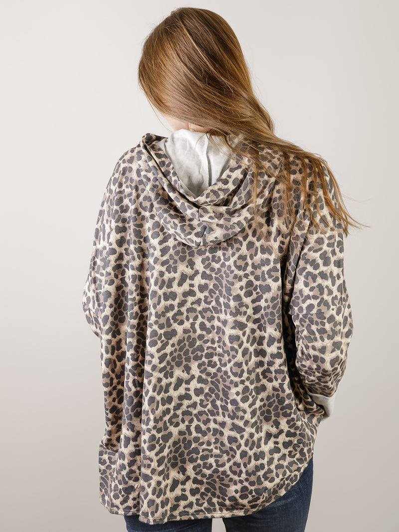 Taupe Leopard Hooded Knit Top