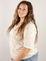 Light Yellow Floral V-Neck Short Sleeve