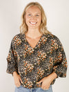 Black with Fall Floral Print Blouse