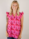 Fuchsia Floral Print Sleeveless Blouse