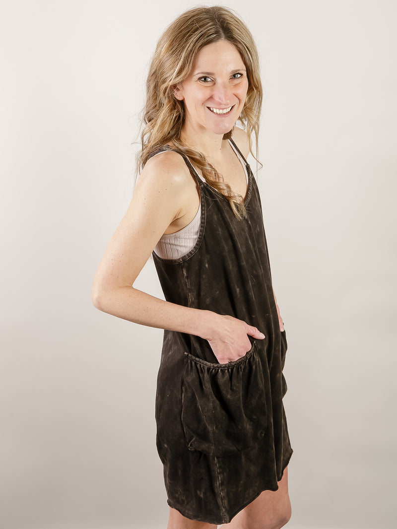 Black Mineral Washed Knit Romper