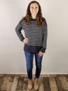 Navy Scooped Neck Striped Sweater