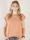 Rust and White Striped Short Sleeve Top