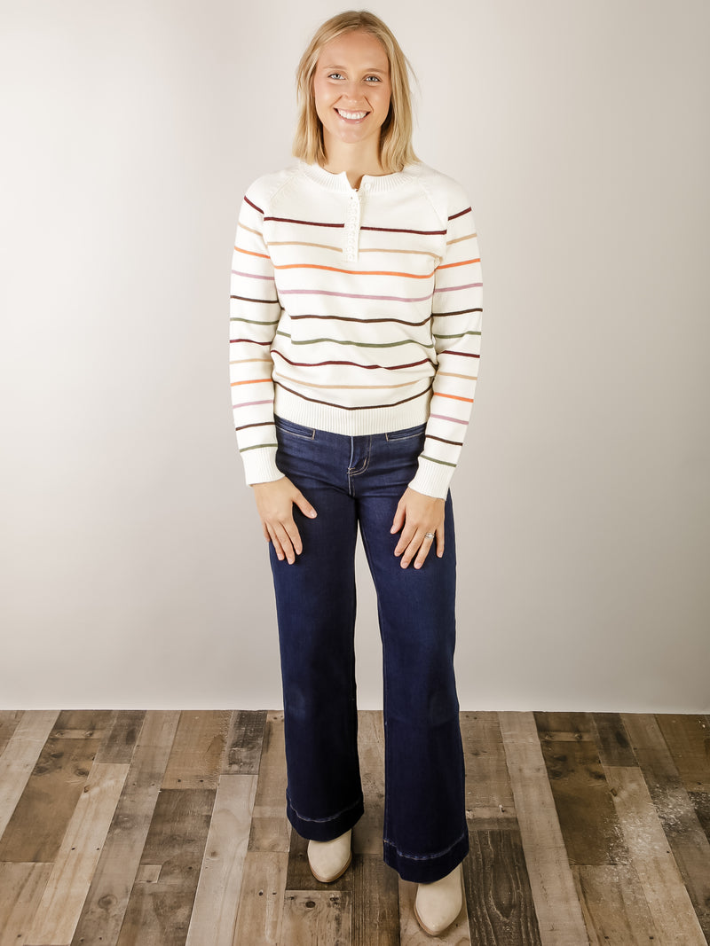 Ivory Multi Colored Striped Sweater