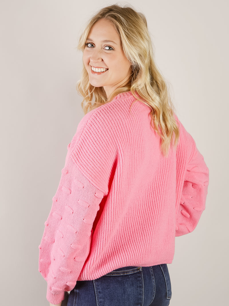 Bright Pink Pullover Sweater with Pocket