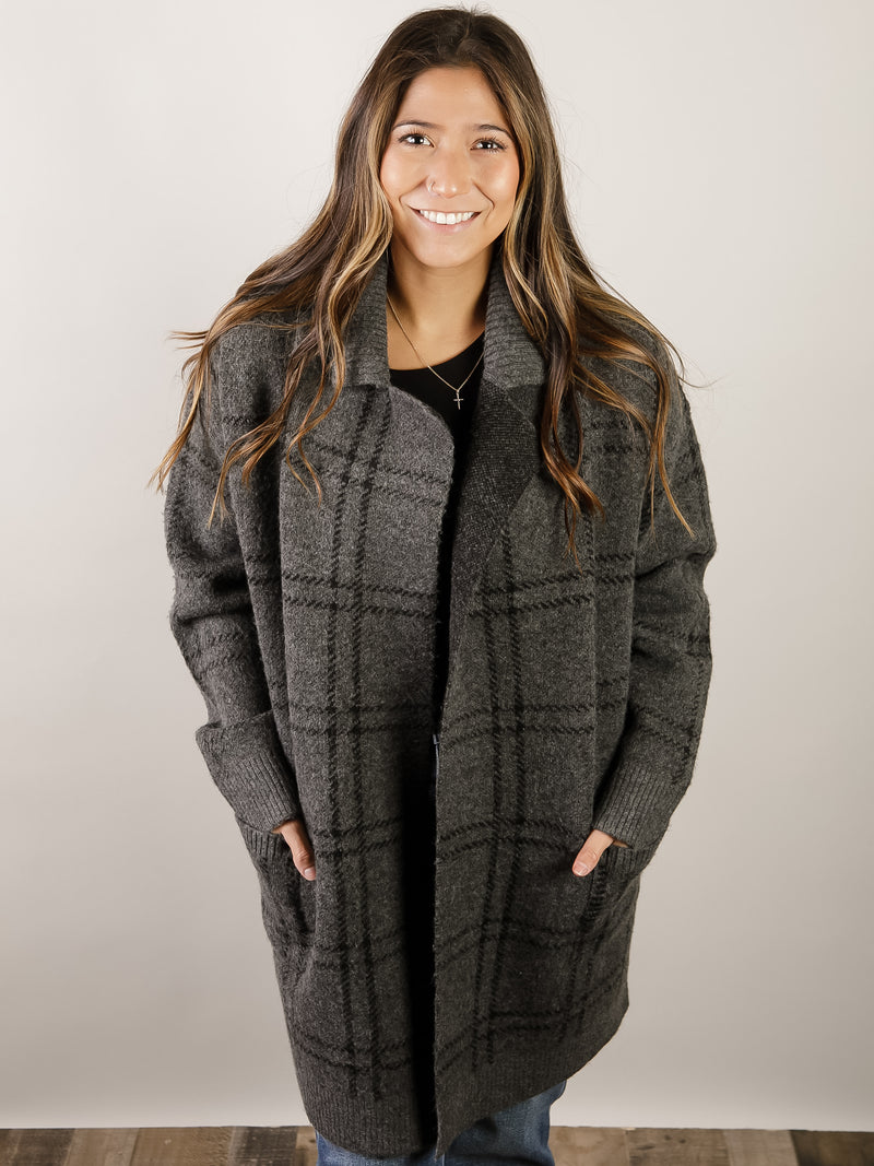 Charcoal Plaid Cardigan