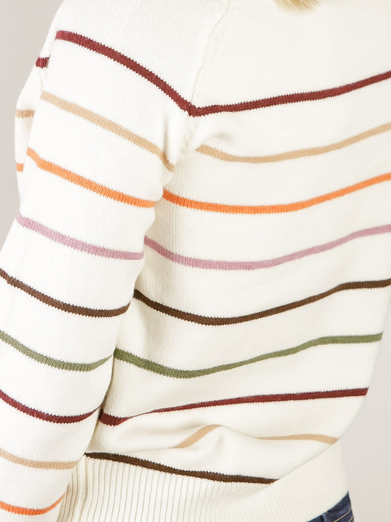 Ivory Multi Colored Striped Sweater