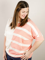 Oatmeal and Coral Striped Colorblock