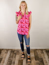 Fuchsia Floral Print Sleeveless Blouse