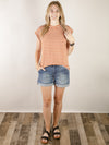 Rust and White Striped Short Sleeve Top