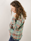 Teal Plaid Shirt with Frayed Bottom