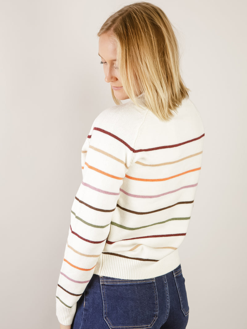 Ivory Multi Colored Striped Sweater