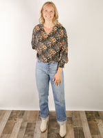 Black with Fall Floral Print Blouse