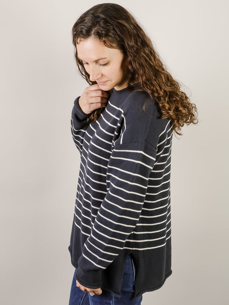 Navy Scooped Neck Striped Sweater