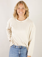 Cream Crewneck Ribbed Long Sleeve