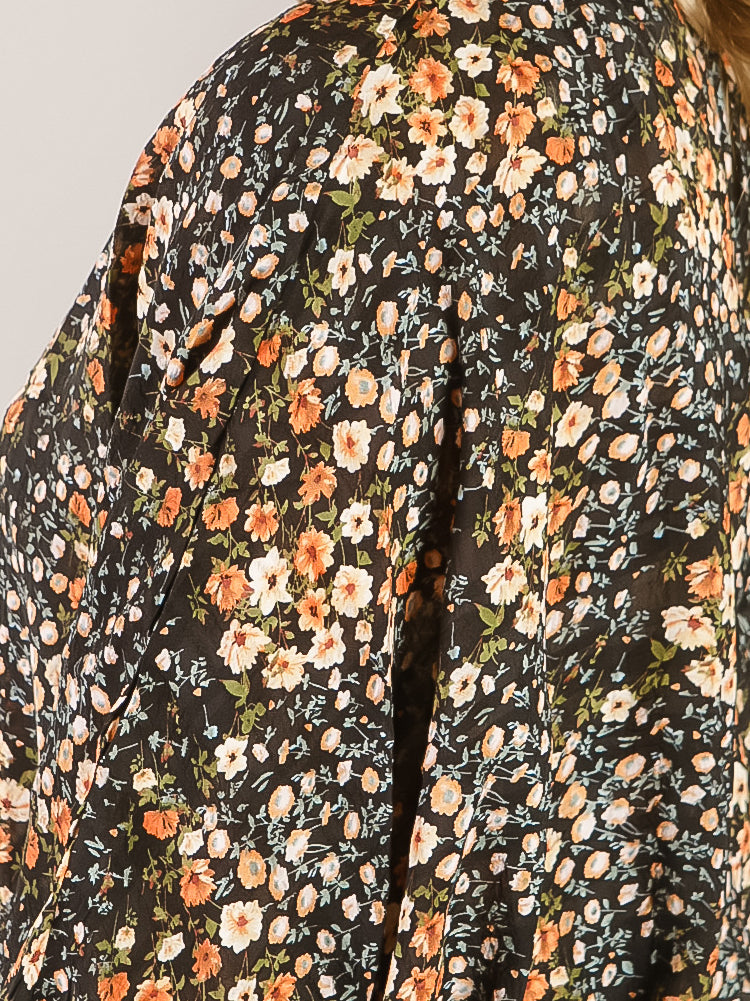 Black with Fall Floral Print Blouse