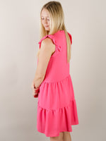 V-Neck Hot Pink Tiered Dress