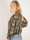 Black with Fall Floral Print Blouse
