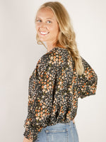 Black with Fall Floral Print Blouse