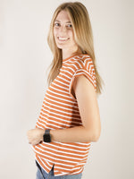 Rust and White Striped Short Sleeve Top