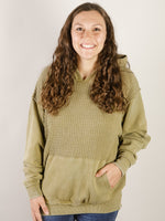 Olive Waffle Knit Washed Hoodie