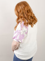 White Waffle Knit with Lavender Floral Sleeve