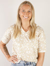 Light Yellow Floral V-Neck Short Sleeve