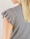 Navy Striped Tee with Smocked Sleeve