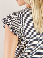 Navy Striped Tee with Smocked Sleeve