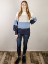 Light Blue and Navy Colored Blocked Sweater