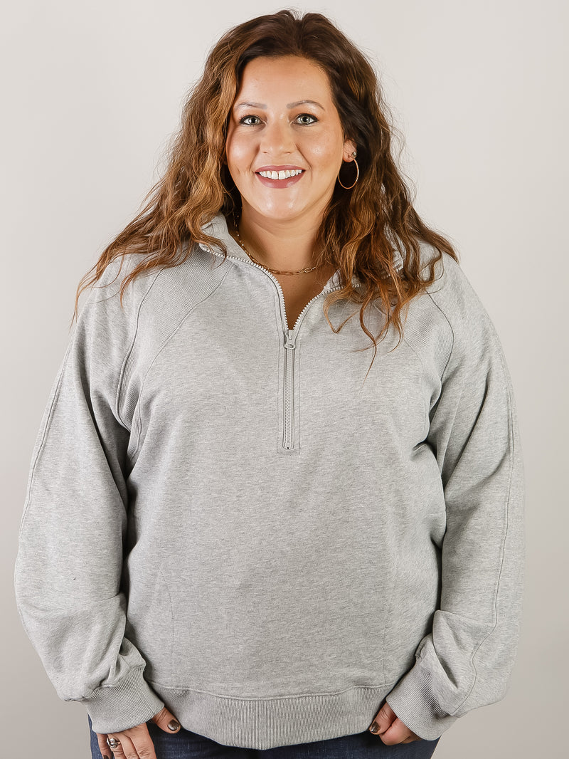 Curvy Heather Grey 1/4 Zip Sweatshirt